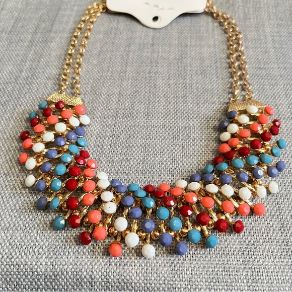 Egyptian Revival Bib Collar Necklace Opaque Multi Colour Stone Pin Cushion - Picture 2 of 15